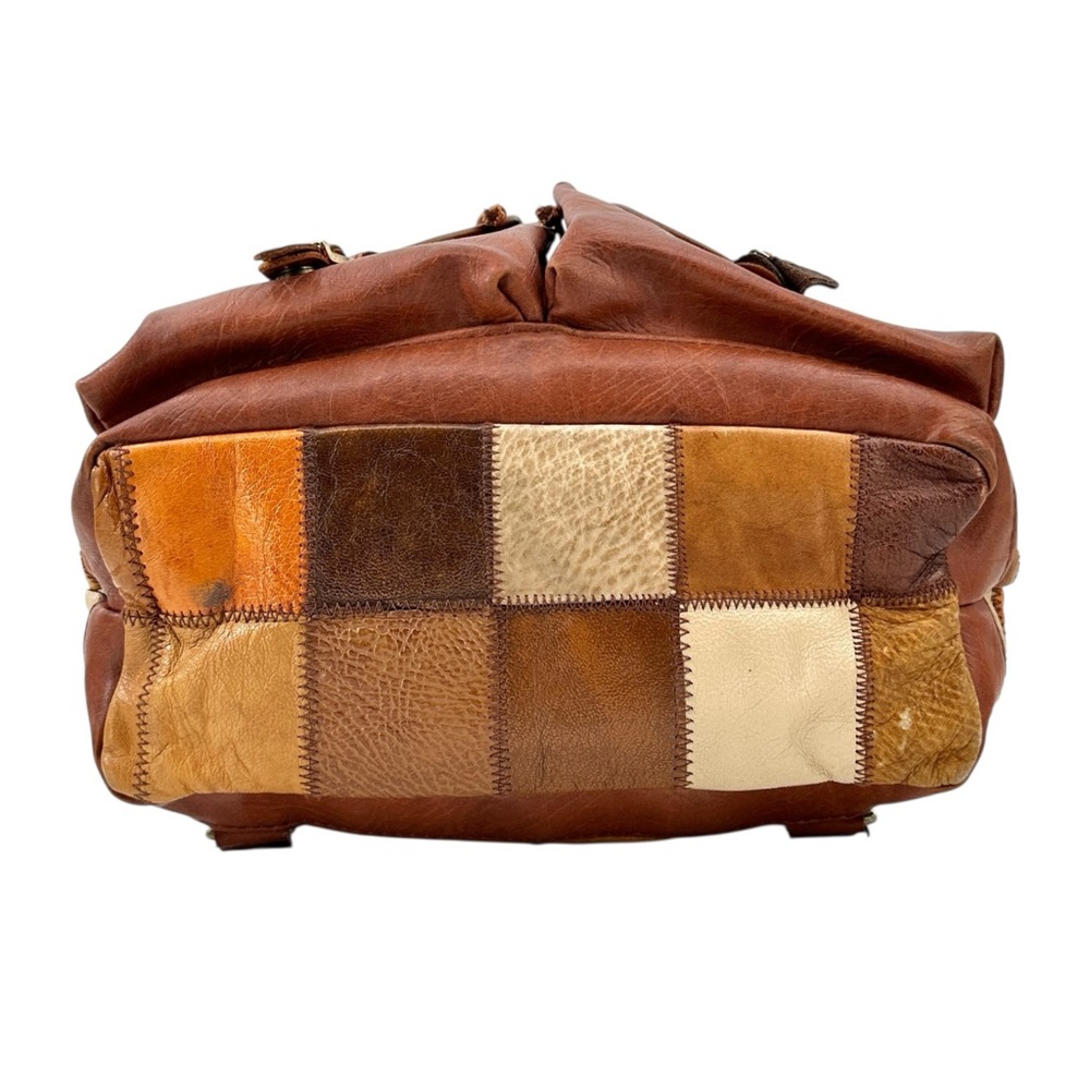 Vintage Brown Patchwork Leather Backpack With Top… - image 9